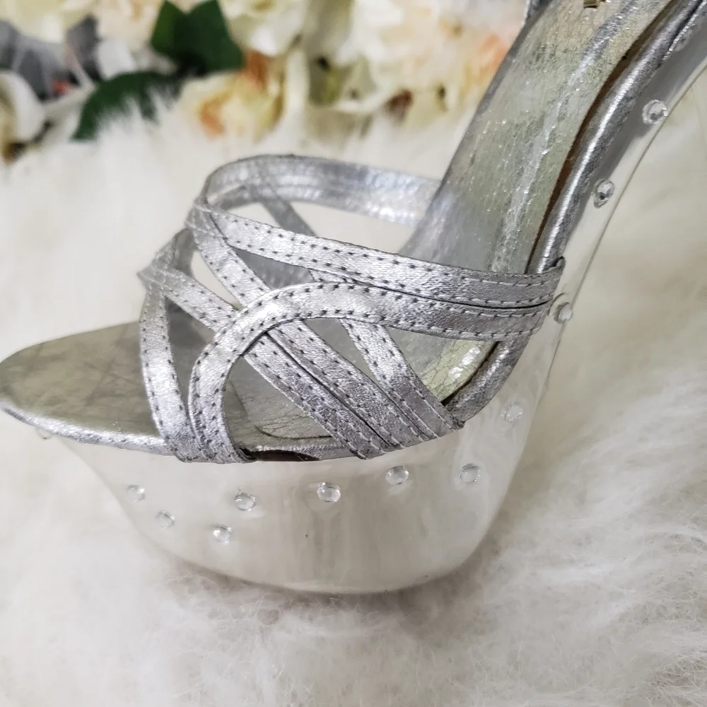 Silver Rhinestone Platform Heels - Picture 3 of 6